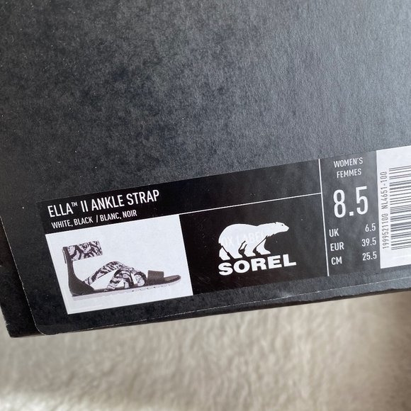 Sorel Ella II Ankle Strap Women's Sandals, Black/White, Size 8.5 - Picture 2 of 7